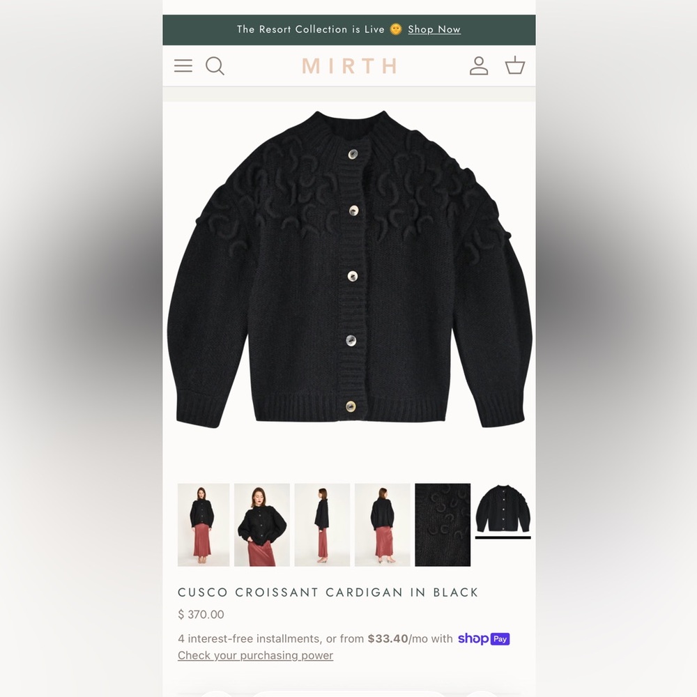 Mirth Cusco Croissant Cardigan — Black